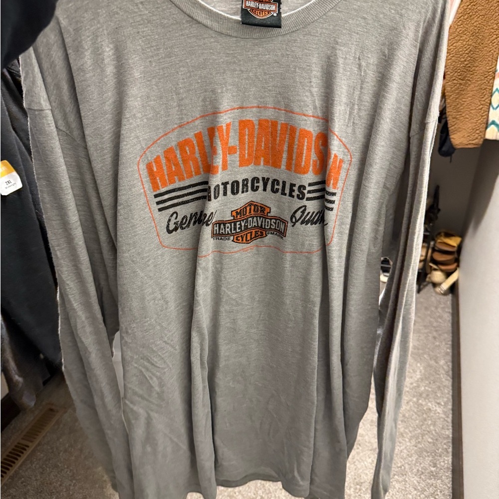 Harley-Davidson Gray and Orange Long Sleeve Tee